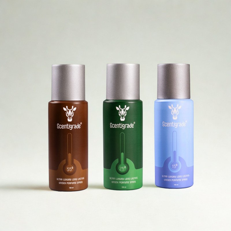 Scentigrade TrioPack(15°+25°+55°)|Unisex Luxury Perfume Body Spray|No Gas Long Lasting Scent Eau de Cologne  –  450 ml(For Men & Women)