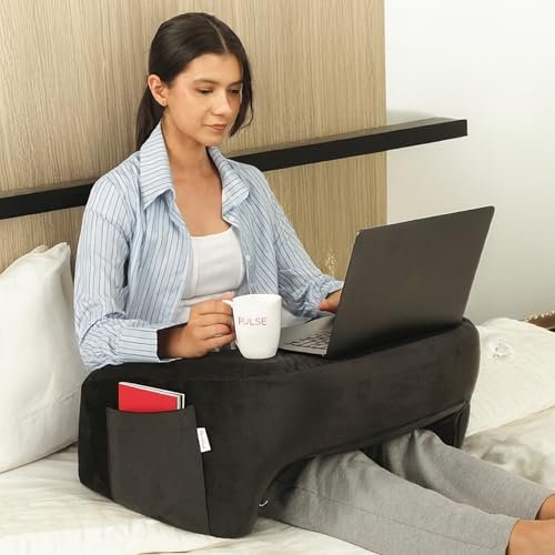 Portia Lap Desk Pillow | Portable Computer Table & Laptop Lap Desk for Sofa, Bed, Floor | Ergonomic Gaming Desk with Arm Rest | Work Desk Accessories for Reading, Gaming, Studying | Black