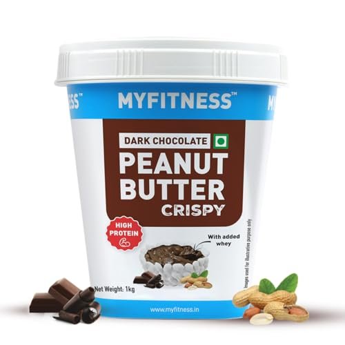 MYFITNESS Peanut Butter High Protein Dark Chocolate Spread Crispy 1kg | Added Whey Protein | 31g Protein for Muscle Building | 8g Fiber | Pre & Post-Workout Snacks | Cholesterol Free | Zero Trans Fat