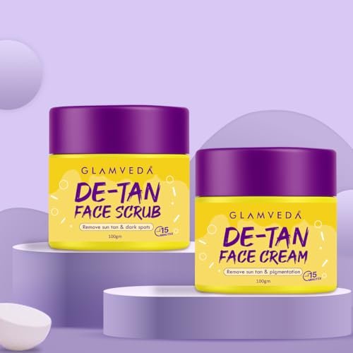 Glamveda De-Tan Combo Face Scrub & Face Cream Mask | Instant Tan Removal & Pigmentation Dark Spots, Dead Skin & Blackhead Remover | Clarifies & Glowing Skin | All Skin Type | For Men & Women 200g