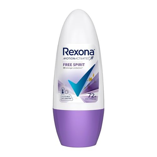 Rexona Free Spirit Roll-On Motion Activated Deodorant for Women | 72-Hour Freshness | Alcohol-Free & Gentle on Skin | 45 ML