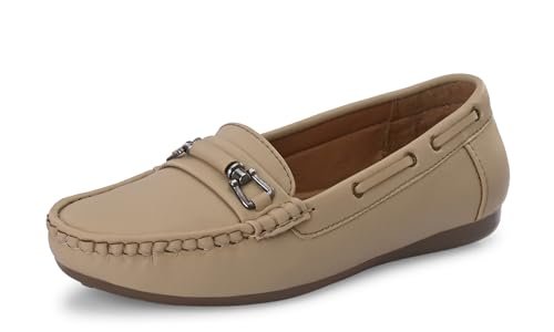 Karaddi Women’s Loafers | Cushioned Footbed | Stylish Fashion Moccasins | Comfortable Slip On Formal Loafer for Women | Flexible Style Casual Shoes | Formal Office Wear Shoe Color Beige Size 7 UK/ind