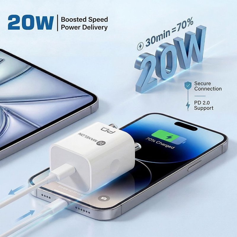 Maxelon PD 3 A Wall Charger for Mobile with Detachable Cable(White)