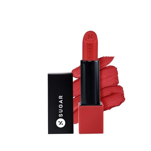 SUGAR Cosmetics Glide Peptide Serum Lipstick with Hyaluronic Acid & Vitamin E | Velvet Matte Finish | Long Lasting & Pigmented | 1 Swipe Full Coverage | 4.2gm – 04 Cairo Crimson