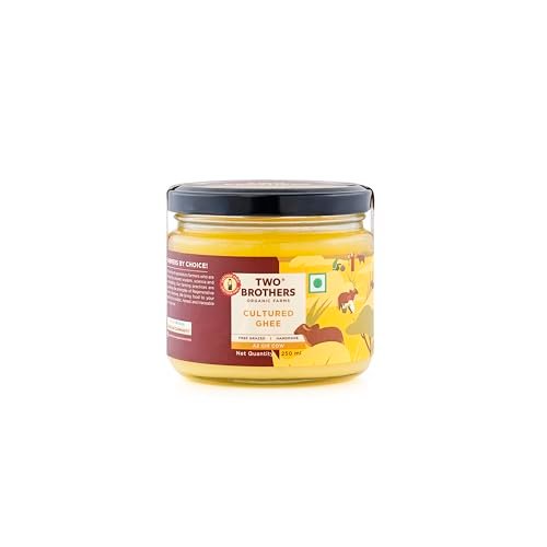 Two Brothers Organic Farms India’s Only Certified Glyphosate Free A2 Ghee (250 ml) | Free-grazed, Desi Gir Cows|Traditional Bilona Method|Pure, Natural and Healthy Ghee|Farm-Made A2 Cow Ghee with Probiotics for Gut Health