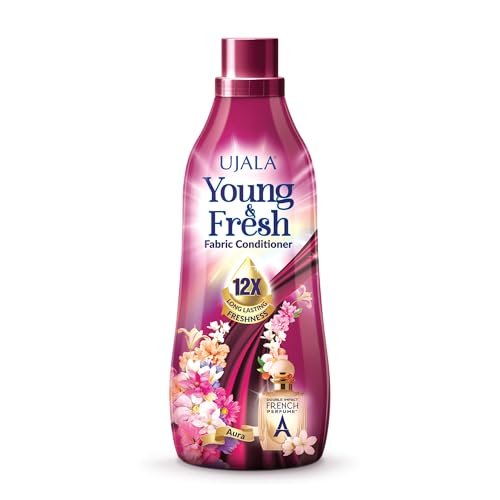 UJALA Young & Fresh Fabric Conditioner – 900 Ml [ Aura ] | After Wash Fabric Conditioner with Long-Lasting Fragrance | Powered with French Perfume | for Bucket Wash and Machine Wash,Liquid