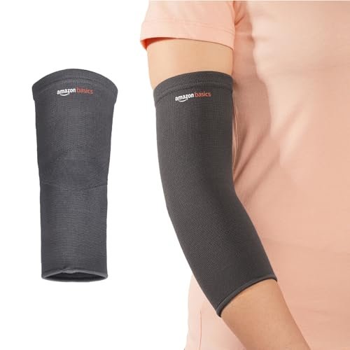 Amazon Basics Elbow Support Sleeve | Even Compression for Elbow Comfort | Breathable Fabric | Padded Design for Daily Stability | Unisex | Medium