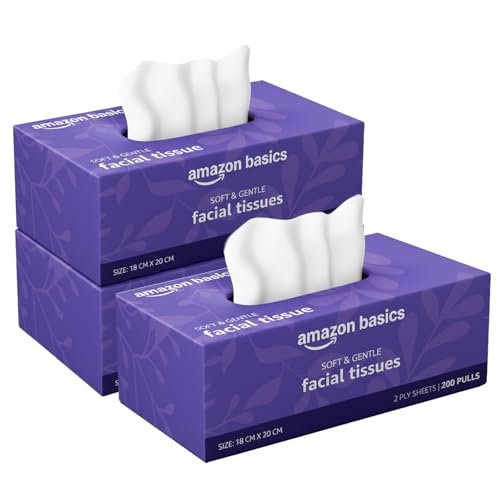 Amazon brand- Amazon Basics 2-Ply Facial Tissue paper 600 pulls | 200 pulls x Pack of 3| Soft & Gentle| Chemical-Free