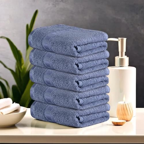 Urbane Home Pack of 5 Cotton Hand/Face Towels for Men & Women | Easily Washable | Workout Gym Napkins for Men | Pocket Towel – Dark Blue