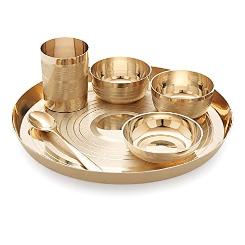 Attro Satvik Kansa Silver Finish Dinner Set,6 Pieces,Gold