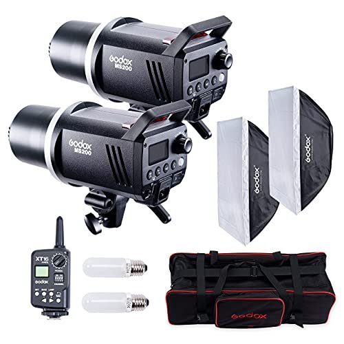 GODOX MS200 Studio Light Kit 200Ws GN53 5600K | Bowens Mount Portable Monolight | Built-in GODOX 2.4G Wireless System | 150W Modeling Lamp | Outstanding Power Output Stability (MS200 Kit)
