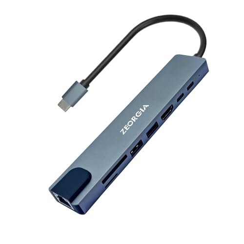 ZEORGIA USB-C Docking Station with Wireless Charging Pad, 4K HDMI, VGA, Gigabit Ethernet, 100W PD, USB 3.0, Audio, SD/TF | Universal Dock for Laptop & Tablet (ZEORG_8 in 1)