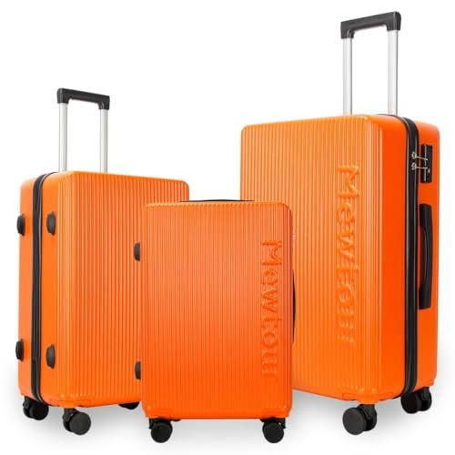 Mewtour 20″ 24″ 28″ Orange ABS Zippered Luggage Set, Lightweight with Telescopic Handle, 360° Spinner Wheels, TSA Lock Suitcase