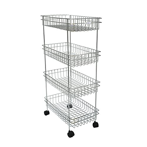 ZINBELL Wrolavi® Stainless Steel Basket with Wheels for Vegetable & Fruits, Storage Rack Organizer Stand for Kitchen (4 Shelf)