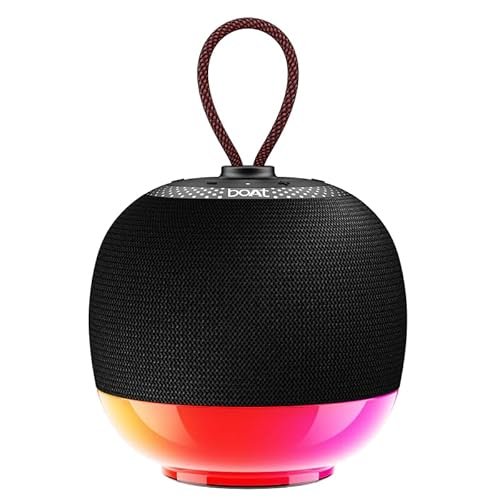 Boat Stone Vibe Bluetooth Speaker (Black) | Portable Wireless Speaker with RGB LED Lights, Deep Bass, TWS Pairing, IPX Water Resistant, Built-in Mic | Mini Bluetooth Speaker for Outdoor & Indoor Use