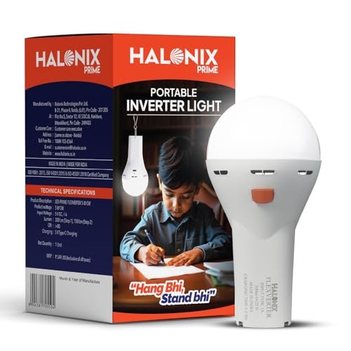 Halonix 5W Portable LED Torch + Bulb 2-In-1 Emergency Hanging Lantern,Rechargeable Emergency Light With Type C Charging,Portable LED Light,4 Hours Battery Backup,Cool Day Light,Pack Of 1,White