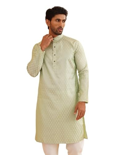 SOJANYA (Since 1958 Men’s Jacquard Silk Pista Green Self Design ONLY Kurta Size: 38