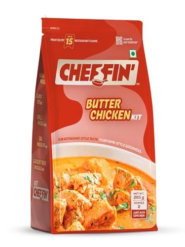 Cheffin’ Butter Chicken Masala 285g | Ready to Cook in 10 mins | Serves 2-3 | Just add Fresh Chicken or Paneer | All Natural, No Preservatives | 3-Pouch Cooking Kit for Restaurant Style Taste at Home