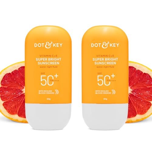 Dot & Key Vitamin C + E Super Bright Sunscreen In-Vivo Tested SPF 50+ PA++++ With New-Age UV Filters, Water-Light Fluid, Boosts Glow, Reduces Dullness & Dark Spots, Checks Tanning, No White Cast | Combo (Pack of 2, 80gm each) | 160g