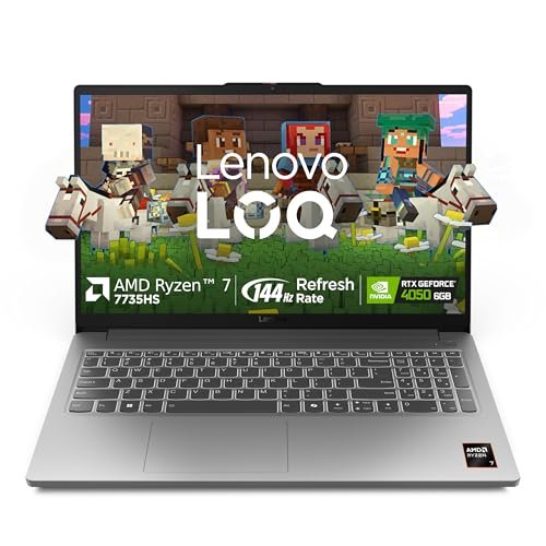 Lenovo LOQ Essential AMD Ryzen 7 7735HS | NVIDIA RTX 4050 6GB (16GB RAM/512GB SSD/144Hz Refresh Rate/15.6″ (39.6cm)/Windows 11/Office Home 2024/3 Mon. Game Pass/Grey/1.8Kg), 83S0009TIN Gaming Laptop