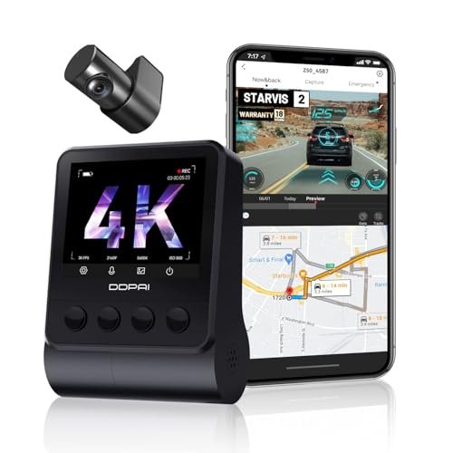 DDPAI True 4K UHD Dual Dash Cam for Car Front and Rear | 8MP Front + 3MP Rear, STARVIS IMX415 Sensor, Built-in GPS, ADAS, Night Vision, Wi-Fi & App Control, 2.3″ LCD