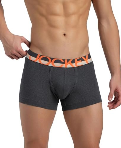 Jockey FP03 Men’s Super Combed Cotton Rib Solid Trunk with Ultrasoft Waistband (Pack of 2) _Charcoal Melange_M