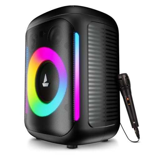 Boat PartyPal 30, 25W Signature Sound, RGB LEDs, Wired Mic for Karaoke, Up to 6H Battery, TWS Mode, Multi Connect, Bluetooth Speaker, Wireless Speaker, Portable Speaker (Premium Black)