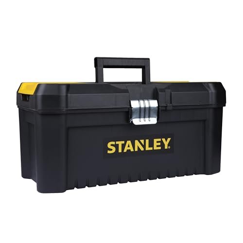 STANLEY STST75518-8 16” Organised Heavy-Duty Portable Essential Toolbox with Top Lid & Removable Tray Compartment for Easy & Convenient Storage, Top Pad Lock Eye, 1 Year Warranty, 41×19.5×20 cm