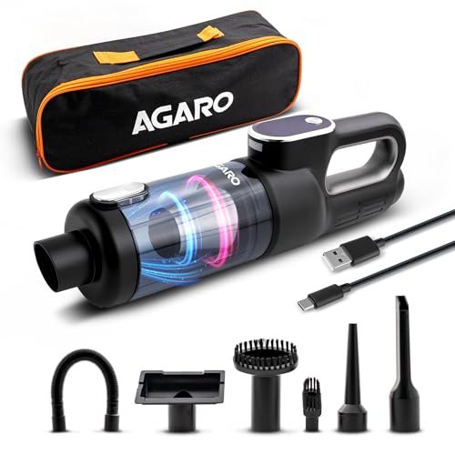 AGARO HVC7799 Cordless Car Vacuum Cleaner, Portable Handheld Vacuum for Car & Home Interiors, 16 kPa High Power Suction, 5000 mAh Rechargeable Battery, Steel HEPA Filter, LED Light, Multiple Nozzles
