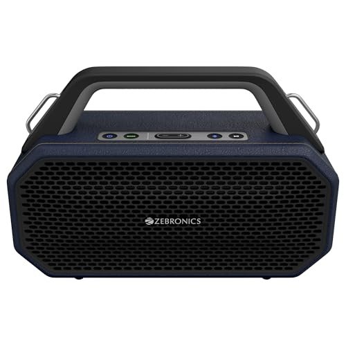ZEBRONICS Prima, Portable Bluetooth Speaker, 90 Watts, Upto 9 Hours Playback, Dual 11.8cm Drivers, Dual Passive Radiators, BTv5.4 | TWS | AUX | USB, Carry Strap, Deep Bass, Splash Proof (Blue)