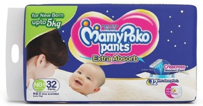 MamyPoko Pants Extra Absorb Diaper- NB Size Pack of 32 Diaper ( NB – 32 ) – New Born(32 Pieces)
