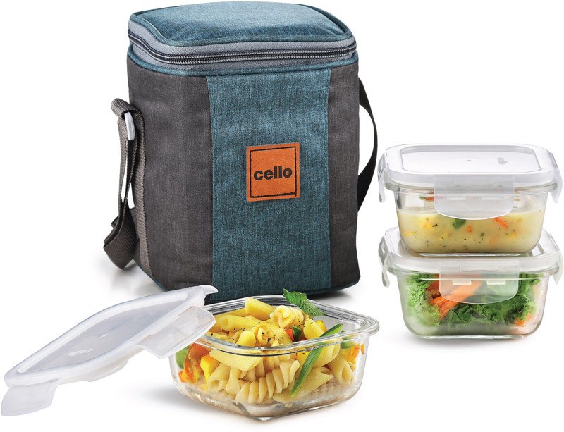 cello Elite Square, Leakproof, Microwave safe (320 ml) 3 Containers Glass Office Lunch Box(960 ml)