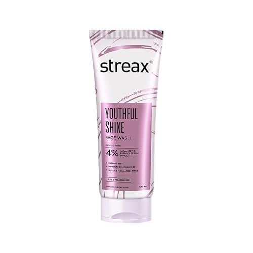 Streax Youthful Shine Anti Ageing Face Wash Cleanser, 100 ml | 4% Aquaxyl & Retinol Serum Complex | Gentle Cleanser For Fine Lines & Wrinkles | Anti-Ageing | For Man & Woman | Daily Use Face Wash | Sulphate & Paraben Free | Dry, Normal & Sensitive Skin