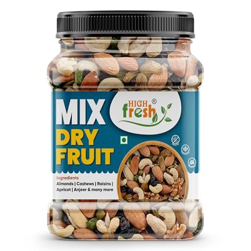 HighFresh 100% Natural and Premium Healthy Mix Dry Fruits and Nuts 1KG | Healthy for Every Occasion Dry Fruits Nuts | Almonds | Cashew | Kishmish | Apricot | Black Raisins | Dried Kiwi