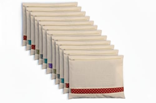 SOFLIN Cotton Saree Covers/Bags For Storage Set Of – 12 Big Size Single (16 X 14 Inches) With Zip Closure For Clothes Bags And Wardrobe Organizer With Transparent Mesh Window, Beige