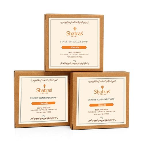 Shatras Ayurvedic Handmade Palash (Kesuda) Pure Divine Bathing Soap, Moisturize and Nourish the Skin, Summer Special, Paraben-Sulphate Free, Bathing Soap for Men Women-(Pack Of-3)