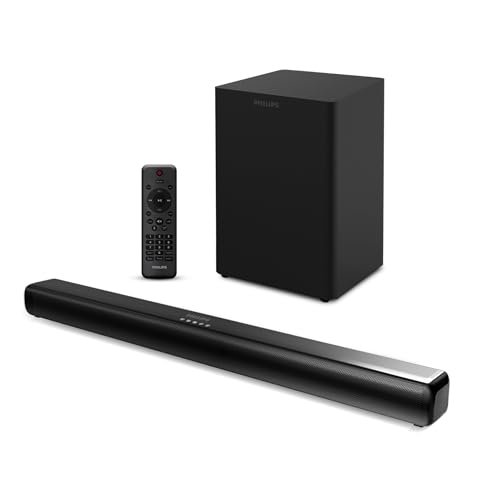 Philips TAB4330/94 320W Soundbar Bluetooth 2.1 Ch, 8 inch Wired Subwoofer, Dolby Audio Soundbar for Smart TV, LED Display, Remote Control HDMI ARC, USB, AUX, Home Theatre Sound System