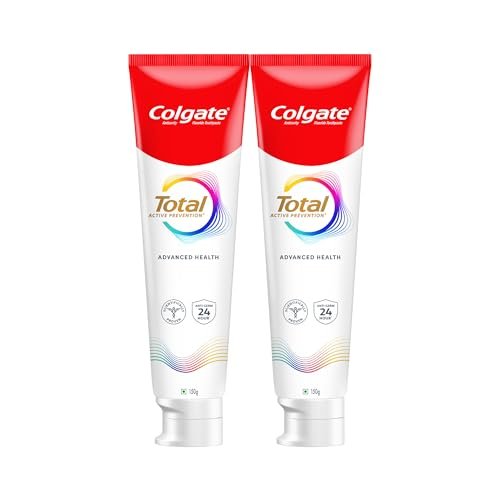 Colgate Total 300gm (2 x 150gm) Advanced Health Anti-Germ Toothpaste with Toothbrush, Tooth Paste with 12-Hour Anti-Germ & Enamel Protection, Whole Mouth Health (Combo Pack Offer)