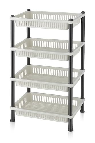 FABLE 4 Tyre Multipurpose Basket Stand Rack For Fruit And Vegetable(4 Racks, Black & White,Plastic)