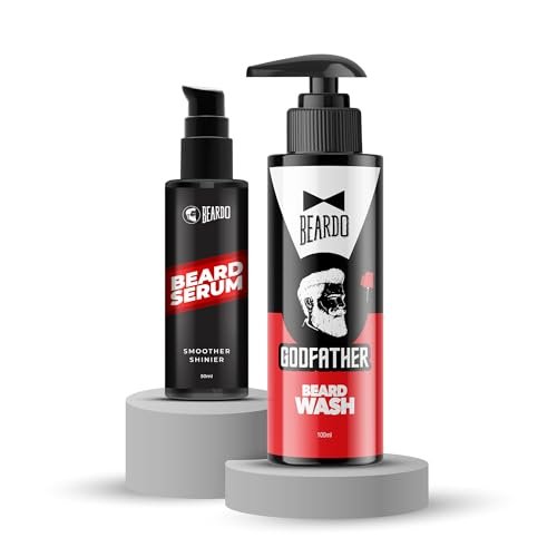 Beardo Godfather Beard Wash & Serum – Beard Softening & Cleansing Combo | Deep Hydration, Frizz Control & Healthy Shine | Purifying & Hydrating Beard and Skin Cleaner | Grooming Essentials for Men – Set of 2