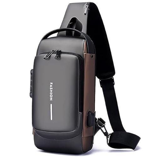 BRIGATTES Waterproof Polyester Slim Unisex Crossbody Sling Bag Chest Backpack Men’s Shoulder Bag, Leisure Travel Handbag, Hard Shell Anti-Theft Chest Bag for Men