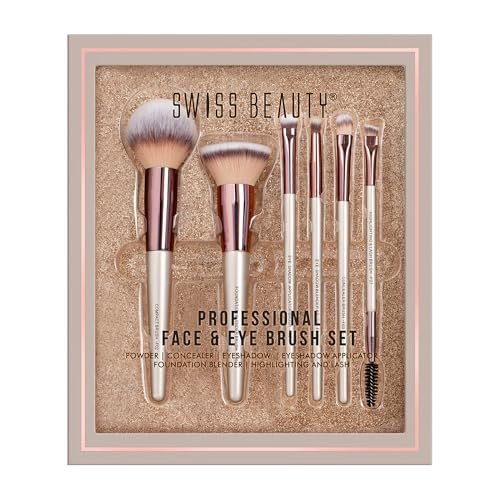 Swiss Beauty Professional Face & Eye Brush Set | 6-Piece Brush Set | Soft Synthetic Bristles | Easy Blending | Flawless Application | Premium Quality | Comfortable Grip | Cream, Liquid & Powder Formulation