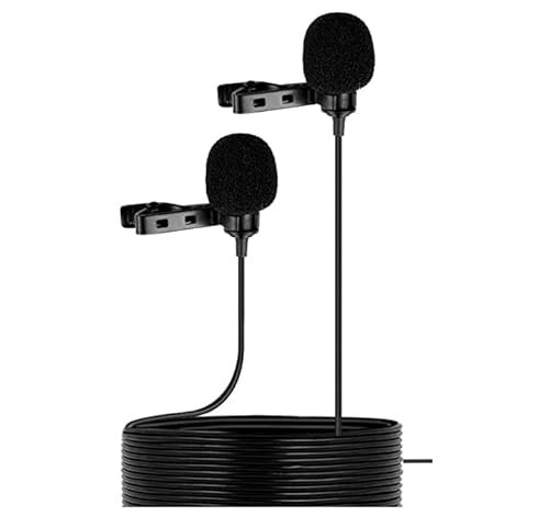 Maizic Smarthome Smart Studio Dual-Head Microphone Lapel Clip-on Microphone, Omnidirectional Electret Condenser Mic, TRRS 3.5mm Jack, Extreme-Long Cable, for Smartphones, DSLR, Camcorders