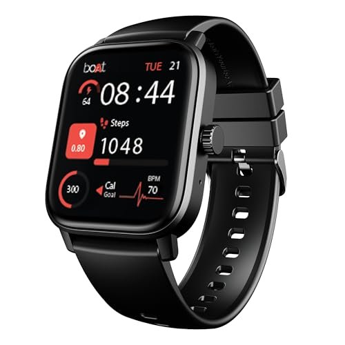 Boat Wave Call 3 Smartwatch 1.83” HD Display with Animated Watch Faces; BT Calling, Functional Crown, Multiple Sports Modes, IP68, HR, SpO2 Monitor, Smart Watches for Men & Women (Bold Black)
