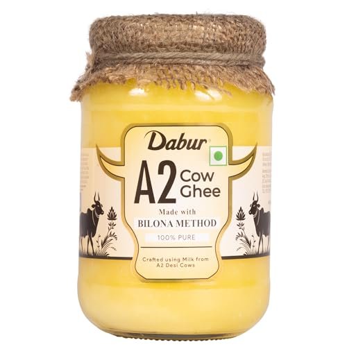 Dabur A2 Cow Ghee – 500ml | Rich in Vitamin A & Antioxidant properties | Made with Bilona method | Helps balance Vata & Pitta Dosha | Crafted using milk from A2 desi cows | 100% pure