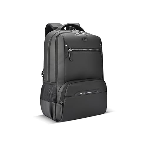 Gear Quantum 3 18″/29L Antitheft Large Faux Leather Water Resistant Laptop backpack with Raincover/Laptop backpack/Casual Backpack/Daypack/Travel Backpack/College Bag For Men/Women(Black-Black)
