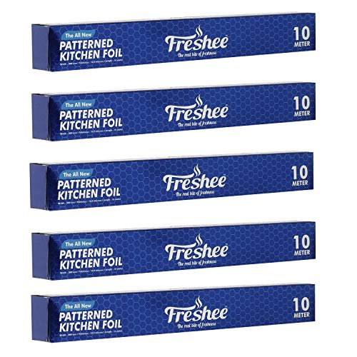 Freshee Pack of 5 10meters Each Aluminium Foil Roll, Thick Silver Foil Paper for Food Wrapping, Disposable Foil
