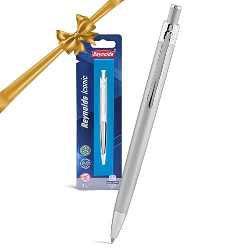 Reynolds Metal Pens (Iconic Silver) | Premium Pens For Gifting | Retractable Pens For Personal & Professional Use | Stylish Gifts for Men & Women | Trim Ball Pens For Corporate Gifting | Blue Ink
