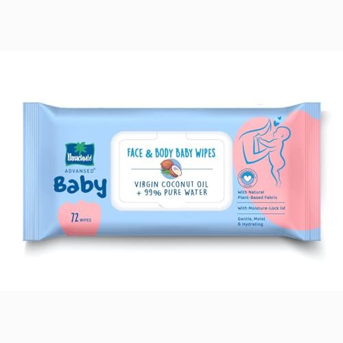 Parachute Advansed Baby | Face & Body Baby Wipes | With Virgin Coconut Oil & 99% Pure Water | Hypoallergenic, Dermatologically Tested & pH Balanced | Moisture-lock Lid | 72 wipes