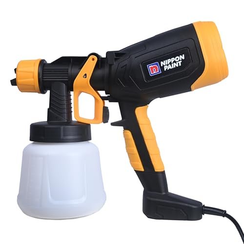 Nippon Paint 450W Electric Paint Spray Gun with 900Ml Container, 2M Long Cable | Suitable for Indoor Outdoor Home & Industrial Use (Pack of 1, Yellow and Black)